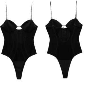 Zara black lace sweetheart neckline cutout spaghetti strap bodysuit NWOT